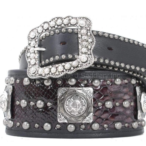 New! Double J Saddlery Black Snake Print Studded Wide Western Belt Ranch Style L - Picture 1 of 8
